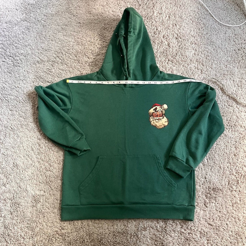 Green Hooded unisex Sweater with Santa Design Medium